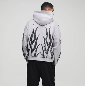 Sweat à capuche personnalisé pour homme, coupe oversize, effet délavé, sérigraphie, coupe carrée, sweats à capuche usés pour homme, vente en gros, personnalisables - Product Image 2