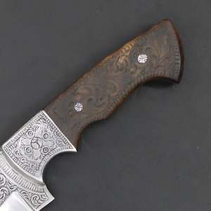 Cuchillo de caza LEGACY BLADES hecho a mano con mango de madera, hoja de acero al carbono con punta caída de 12 pulgadas, hoja fija para uso en exteriores. - Product Image 3