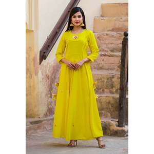 Vestido Peela Gotta Amarillo Hecho a Mano, Hermoso, Silueta en A, Talla XS, Cintura Natural, Cuello Redondo, Diseño Sencillo - Product Image 3