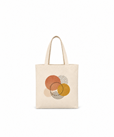 Sac fourre-tout minimaliste à motifs circulaires abstraits, beige, en coton, avec poignée d'épaule, fermeture ouverte, pour les voyages, la plage et l'usage quotidien