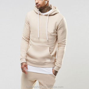 Survêtement à capuche beige pour homme, couleur unie, coupe décontractée, longueur intégrale, vêtement d'automne respirant, coupe régulière, poches latérales, 100% coton - Product Image 3
