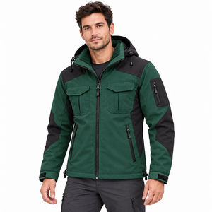 Chaqueta de Invierno Softshell con Bloques de Color de Marca Privada para Hombre, Forro Polar, Multibolsillos, con Capucha, para Viajes y Escalada al Aire Libre - Product Image 4