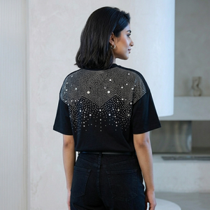 T-shirt ample personnalisé Glory avec strass, 100% coton, tissu doux et respirant, nouveau style tendance pour unisexe, streetwear. - Product Image 4