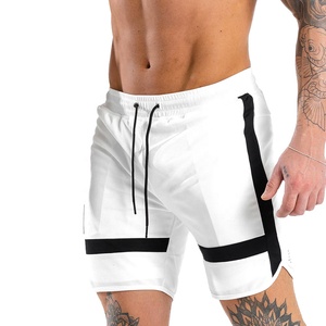 Pantalones cortos deportivos de poliéster 100% personalizados, dobladillo curvo, corte lateral, rayas, cordón de felpa, pantalones cortos de playa, serigrafía alta - Product Image 1