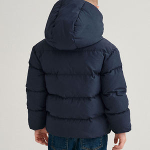 Hooded Puffer <b>Jacket</b> Zipper Closure Windproof Thick Winter Coat Unisex Casual Solid Color Regular Fit Short Length 100%Polyester - Product Image 3