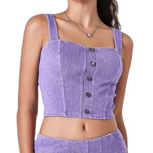 Top Corto Elástico de Cuello Cuadrado con Diseño Reductor y Relleno en el Pecho para Mujer, Estilo Denim - Product Image 1