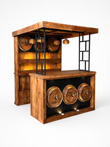 Conjunto de Muebles de Bar de Madera, Estación de Bebidas Industrial con Barril de Vino, Mostrador de Bar Independiente con Estante de Exhibición - Product Image 2