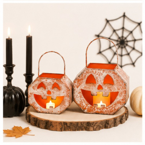 Ensemble de lanternes vintage en métal pour bougies, lanternes citrouille en fer orange pour une décoration de table effrayante pour Halloween et les fêtes - Product Image 4