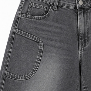 Jean en denim pour femme, taille mi-haute, coupe large, avec poches utilitaires incurvées - Gris fumé - Product Image 4