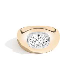 Bague bombée 2 CT en diamant de laboratoire taille coussin, en or massif 14K 18K, large, sertie clos, style bulle, bague statement audacieuse pour homme, solitaire - Product Image 2
