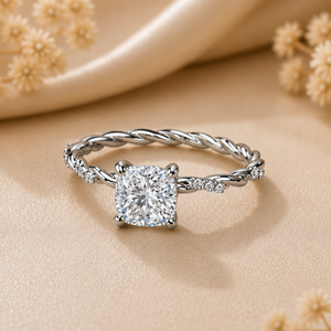 2 CTW <b>Cushion</b> Cut Moissanite Prong Set Twisted Band Engagement <b>Ring</b> 14K Gold Plated Silver | Luxe Classic Solitaire Bridal <b>Ring</b> - Product Image 1