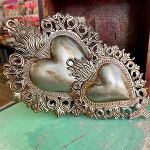 Ornement suspendu vintage en métal Cœur Sacré, fait main, décoration de festival, pendentif personnalisé pour sapin de Noël, décoration intérieure - Product Image 1