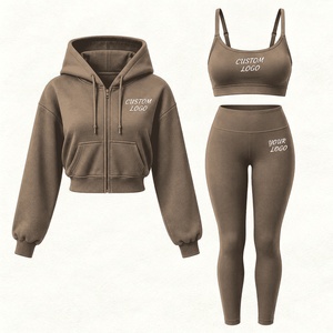Conjunto Deportivo de Otoño para Mujer con Logotipo Personalizado, Chaqueta con Cierre de Manga Larga, Sujetador Deportivo, Capri, 3 Piezas, Ropa para Hacer Ejercicio y Correr - Product Image 4