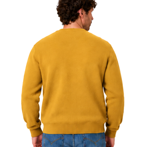 Cardigan en tricot pour homme jaune moutarde à col en V, motif losanges, boutons sur le devant, manches longues, classique, décontracté, tricot doux - Product Image 2