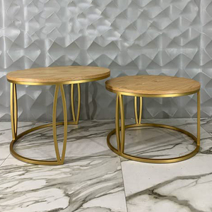 Direct Factory Price Golden Metal <b>Nesting</b> Table Natural Wooden Top Modern Design Classic Style for Home Furniture <b>Bed</b> Room - Product Image 1