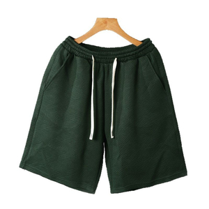 Shorts en molleton 100% Coton à cordon de serrage, coupe oversize, avec perles, impression sérigraphique 3D en mousse en relief, taille mi-haute élastique, tricoté à carreaux, tendance - Product Image 3