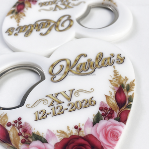 Abridor de botellas magnético de plástico con forma de corazón personalizado, impreso en UV a todo color, bajo MOQ, recuerdo de boda personalizado. - Product Image 4