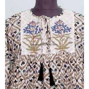 Robe longue florale à franges pour femme, 100 % coton, style vintage évasé, pour événements formels, taille naturelle, écologique, vente en gros - Product Image 2