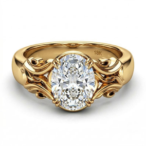 แหวนหมั้นเพชรแท้ทรงวงรีทองคำแท้ 18K สำหรับผู้หญิง สไตล์วินเทจ - Product Image 5