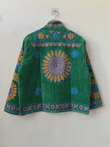 <b>Womens</b> Floral Embroidery <b>Velvet</b> Coat Handmade Ethnic Bohemian Winter <b>Jacket</b> Stand Reversible Cotton Lining Stylish Festival - Product Image 2
