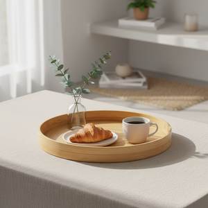 Bandeja Redonda de Madera Premium para Servir en la Mesa de Comedor, Mesa de Centro, Desayunos, Aperitivos para Fiestas, Servicio de Bebidas, Decoración del Hogar - Product Image 4