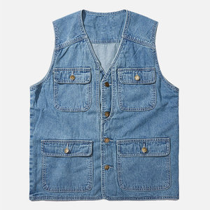 Chaleco de Mezclilla Lavada Premium para Hombre |   Chaqueta vaquera sin mangas de corte ajustado para primavera |   Chaleco de Motociclista Personalizable con Logotipo de Marca - Product Image 6