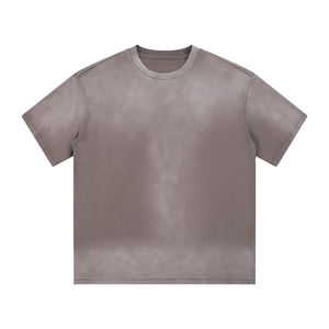 เสื้อยืดฮิปฮอปทรงบ็อกซี่ แขนเสื้อแบบดรอปโชว์เดอร์ ล้างสีแบบแอซิดวอช สำหรับผู้ชาย ผ้าคอตตอนหนา 100% น้ำหนัก 230 กรัม ทรงโอเวอร์ไซส์ ปักโลโก้ตามสั่ง - Product Image 1