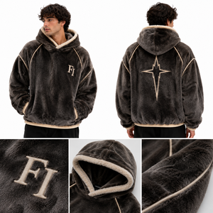 Men's <b>Oversized</b> <b>Fleece</b> <b>Hoodies</b> Custom Embroidered Logo Winter Casual Hooded Sweatshirt Regular Fit Eco-Friendly Knitted Pullover - Product Image 3
