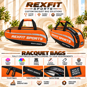 Sac de transport pour équipement de squash avec disposition de texte personnalisée, rangement spacieux pour raquettes, sangles renforcées et poches zippées pratiques - Product Image 5