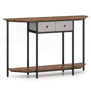 Mesa Consola Industrial de Diseño Clásico de 2 Niveles con Tapa Poligonal, Estante Abierto y 2 Cajones Plegables de Tela para Entrada, Pasillo o Sofá - Product Image 2