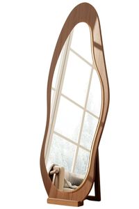 Espejo de pie decorativo moderno con marco de madera irregular y cristal ondulado para sala de estar y dormitorio. - Product Image 4