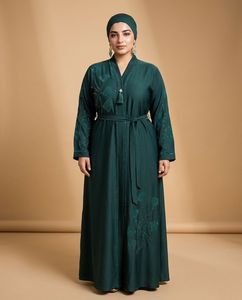 Elegant Navy Blue Embroidered Abaya Loose Fit Floral Design <b>Long</b> Sleeve Floor Length Modest <b>Dress</b> Women Middle East Style <b>Eid</b> - Product Image 3
