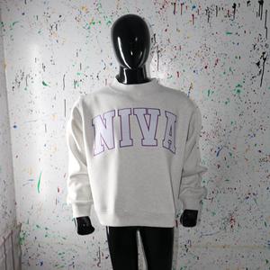 NIVA ASH GREY <b>Mock</b> <b>Neck</b> Sweatshirt 100% WHITE Applique Embroidery wide <b>neck</b> Sweatshirt Finer Threads - Product Image 5