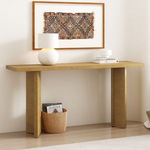 Mesa Consola U_STYLE con Chapa de Pino y Patas Geométricas Elegantes para Sala de Estar, Estudio o Comedor - Product Image 1