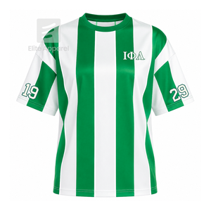 Custom Iota Phi Lambda Sorority Sweatshirt Striped Short Sleeve green & white Casual Style for female with polyester lining - Product Image 1
