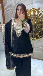 Traje de Fiesta Moderno para Mujer TOP PLAZZO, con Dupatta de Terciopelo y Bordado con Espejos Reales - Product Image 3