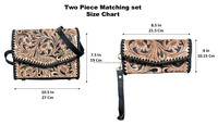 Sac à main à bandoulière en cuir véritable usiné à la main de grande capacité à la mode pour femmes et portefeuille de bracelet assortis ensembles combinés de deux pièces