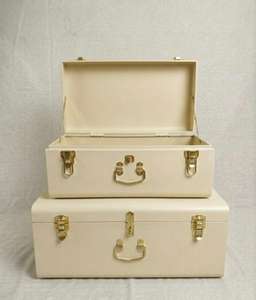 Caja de Almacenamiento de Acero Beige de Lujo con Tapa y Asa, Caja de Almacenamiento con Cerradura para el Hogar, Organizador para Sala de Estar - Product Image 1