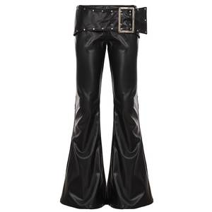 <b>Men's</b> Casual Mid Waist Black Genuine Leather <b>Flare</b> Pants Belt Gothic Style Lightweight Cotton Trousers Autumn Wear - Product Image 2