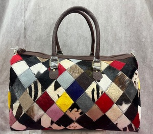 Bolsa de Viaje de Cuero Hecha a Mano, Diseño de Patchwork, Gran Capacidad, Bolsa de Fin de Semana, Bolsa de Deporte, Bolsa de Gimnasio - Product Image 5