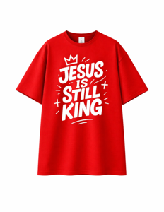 เสื้อยืดโอเวอร์ไซส์สีแดงสำหรับผู้ชาย JESUS IS STILL KING สไตล์ลำลองหลวมๆ แนวคริสเตียน สตรีทแวร์ ผ้าฝ้าย 100% ระบายอากาศได้ดี เป็นมิตรกับสิ่งแวดล้อม - Product Image 2