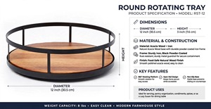Bandeja Redonda Moderna de Madera de Acacia con Marco de Metal Negro, Plato Giratorio Decorativo Lazy Susan para Cocina y Comedor - Product Image 4