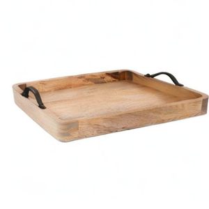 Plateau de service rond en bois plus durable avec poignée en fer, décoratif, pour la restauration, portable, écologique et durable pour une utilisation longue durée - Product Image 5