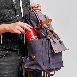 Genuine Leather Canvas <b>Water</b> Resistant Backpack Everyday Travel School Laptop Wholesale Bulk Private Label Supplier LCB-0035 - Product Image 4