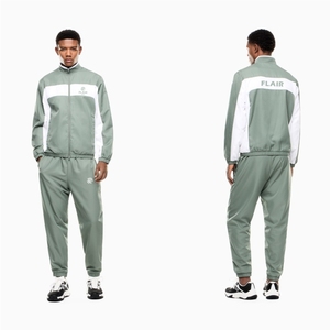 Light Green With <b>White</b> <b>Panel</b> Cotton Fleece Solid Tracksuit for Men - Product Image 1