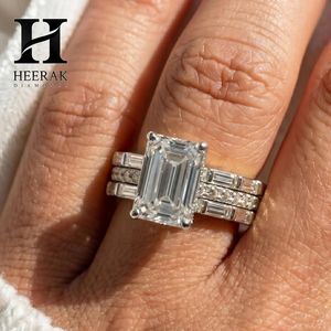 Trendy Elongated Emerald Cut Wedding <b>Ring</b> <b>Set</b> Heavy 3 Layer Interlocking Step Cut Band 10K 14K Yellow <b>Gold</b> Jewelry - Product Image 2