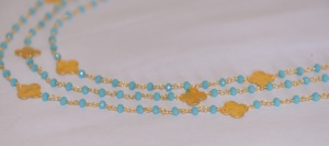 Chaîne de chapelet plaqué or avec perles turquoises et suiveur de feuilles, chaîne de perles de fil de perles Rondelle pour la fabrication de bracelets de bijoux - Product Image 2