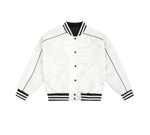 แจ็กเก็ตผ้าซาตินสำหรับผู้หญิงใส่สบายเสื้อครอปกระดุมเสื้อครอปทำจากผ้าซาตินเสื้อแจ็คเก็ตนักศึกษามหาวิทยาลัย - Product Image 1