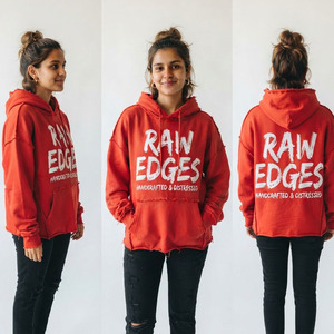 <b>Women</b> Oversized Raw Edges <b>Hoodie</b> 100% Cotton Knitted <b>Long</b> Sleeve Print Breathable Winter Wear Pullover Distressed <b>Hoody</b> Ladies - Product Image 5