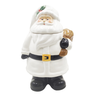 White Glazed <b>Ceramic</b> Santa Claus Figurine Storage Holder Elegant Holiday Tabletop Decoration Porcelain Christmas Candy Organizer - Product Image 1